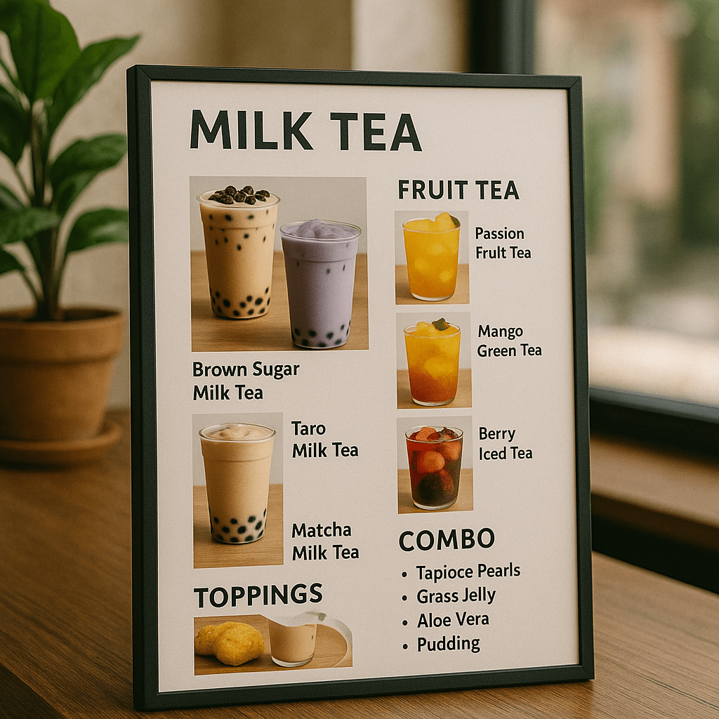 Menu cho quán trà sữa – trà trái cây